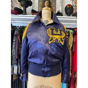 vintage 1950s reversible cropped satin womens letterman jacket s/m tennis H